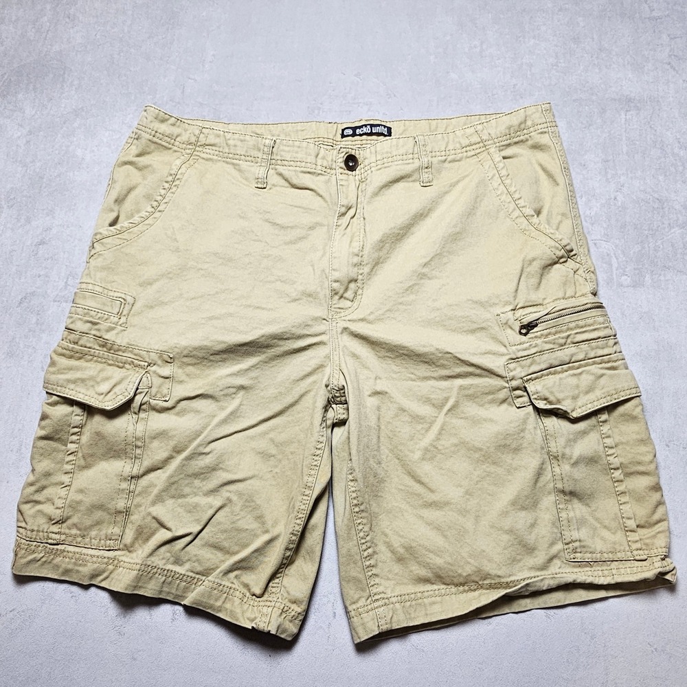 Ecko Unltd Mens Tan Khaki Cargo Shorts Size 44 Cotton Twill Multi-Pocket Utility